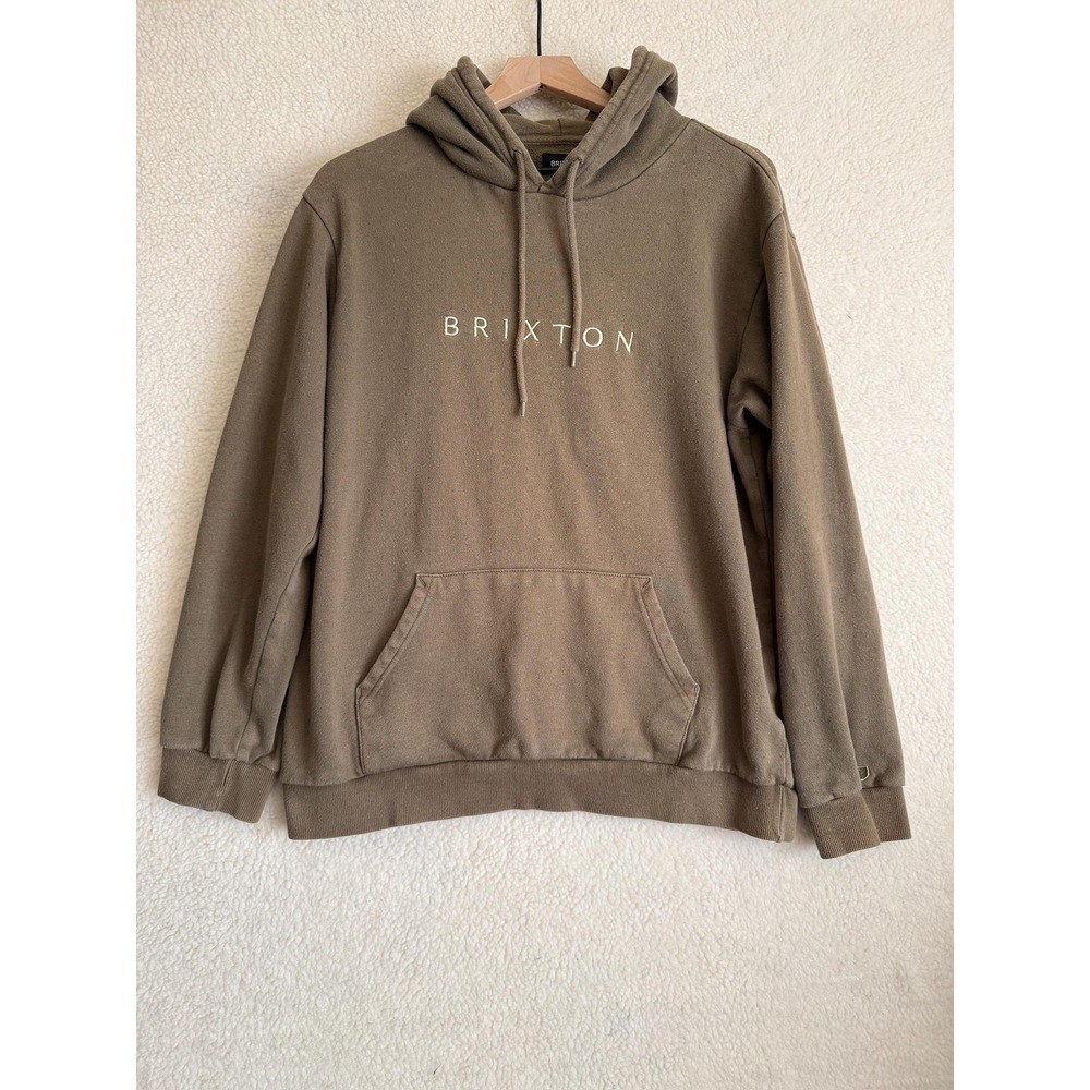 Brixton Hoodie Mens Medium Brown Fleece Pullover Logo Sweatshirt Kangaroo Pocket